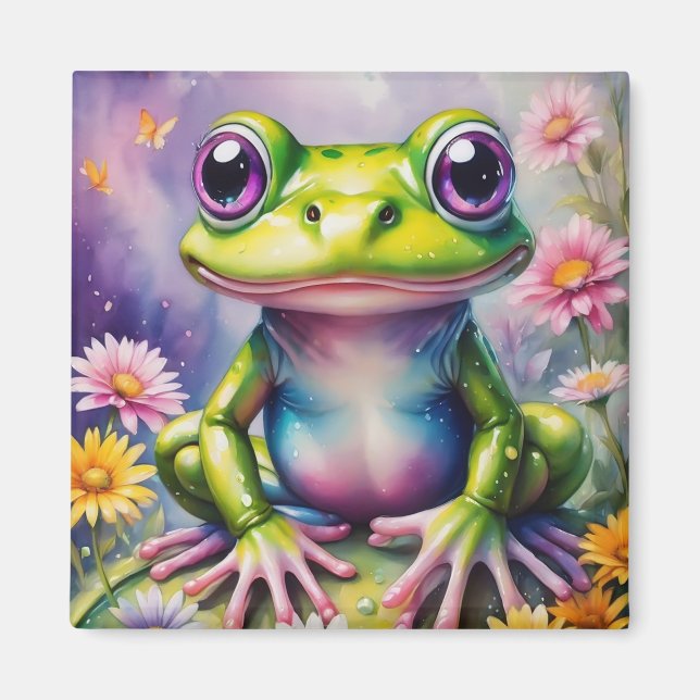 Frog With Flower Digital Art Magnet (Front)