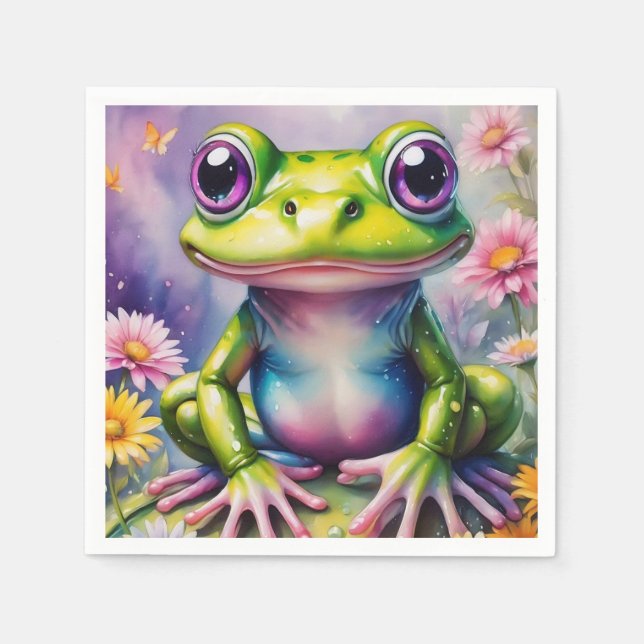 Frog With Flower Digital Art Napkin (Front)