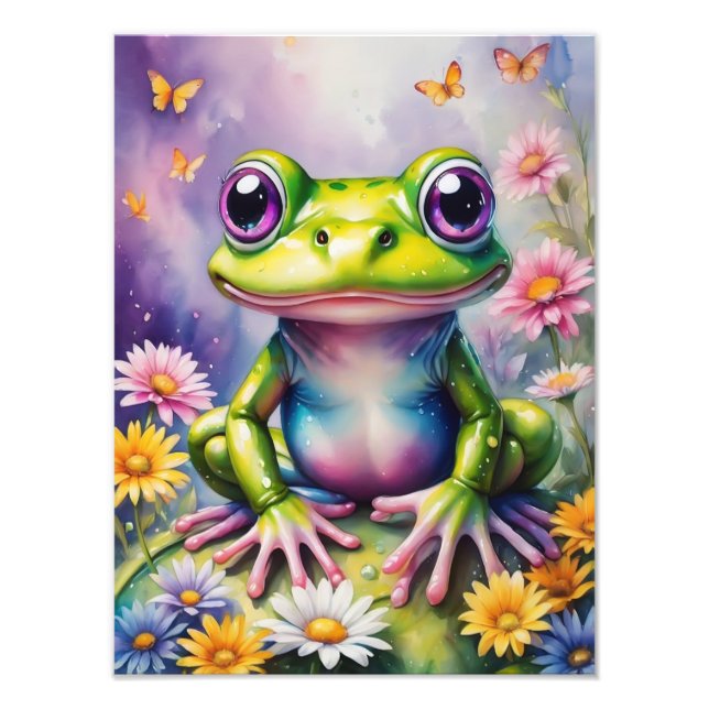 Frog With Flower Digital Art Photo Print (Front)