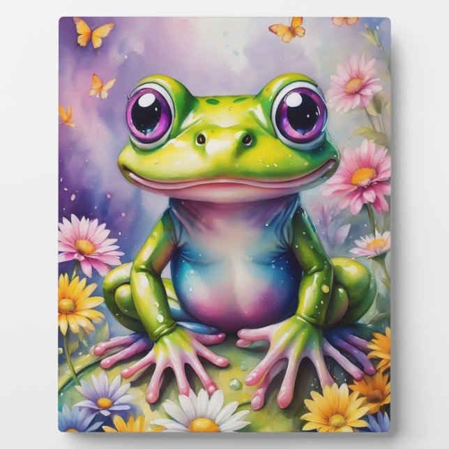 Frog With Flower Digital Art Plaque (Front)