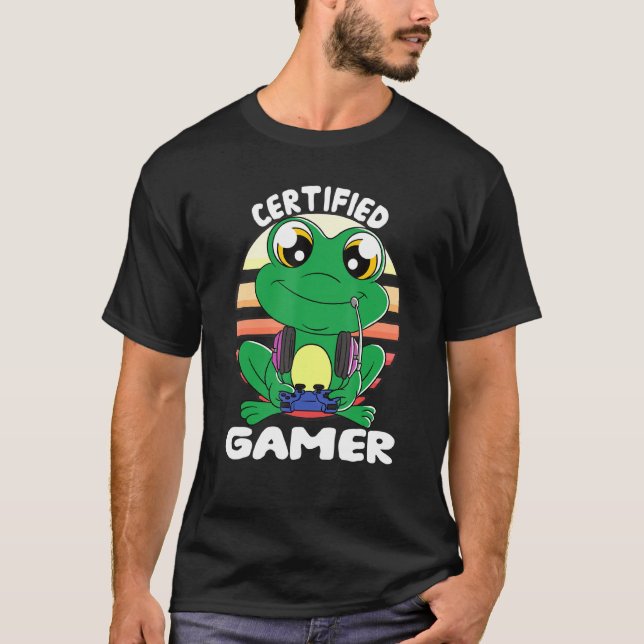 Frog With Gamer Headset Gaming Frog Certified Game T-Shirt (Front)