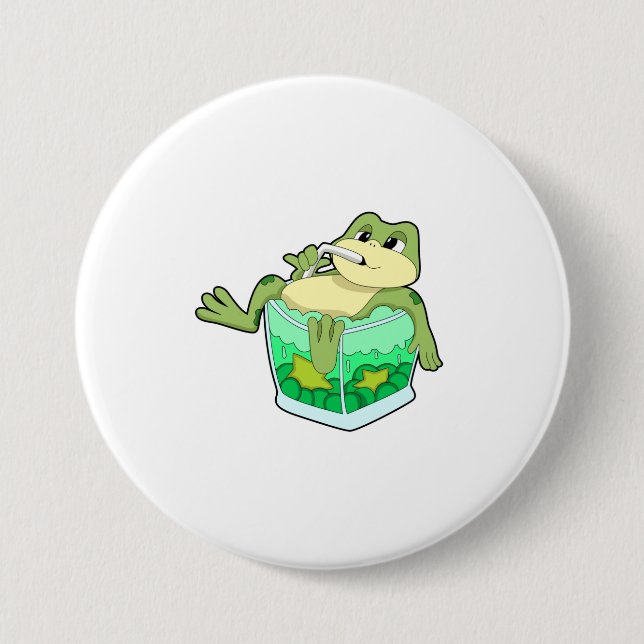 Frog with Glass of Juice 7.5 Cm Round Badge (Front)