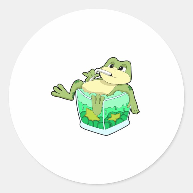 Frog with Glass of Juice Classic Round Sticker (Front)