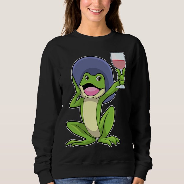 Frog With Glass Of Red Wine &amp Hat Sweatshirt (Front)
