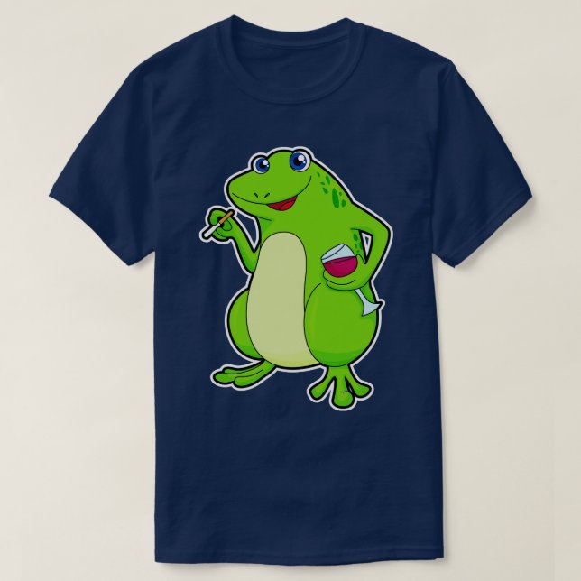 Frog with Glass of Red wine Cigarette T-Shirt (Design Front)