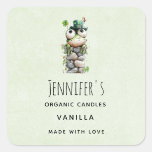 Frog with Green Hat and Shamrock Candle Business Square Sticker