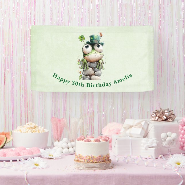 Frog with Green Hat and Shamrock Cute Birthday Banner (Party)