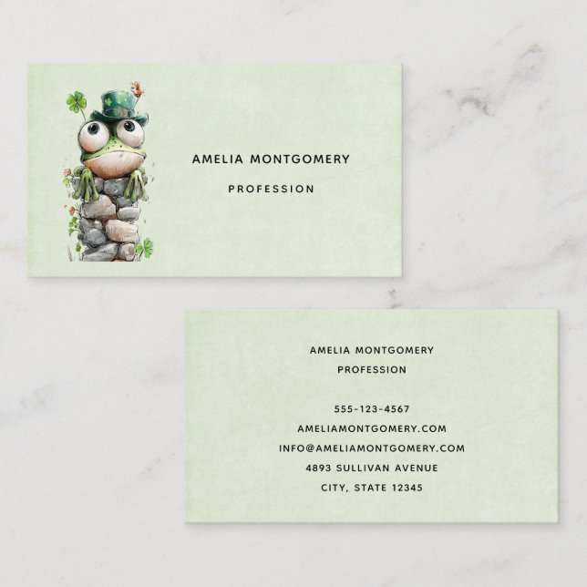 Frog with Green Hat and Shamrock Cute Business Card (Front/Back)