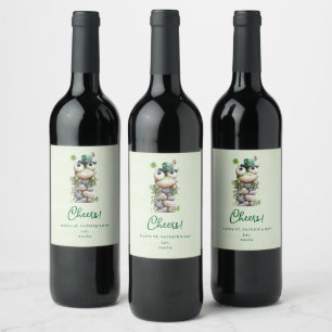 Frog with Green Hat and Shamrock Cute Cheers Wine Label