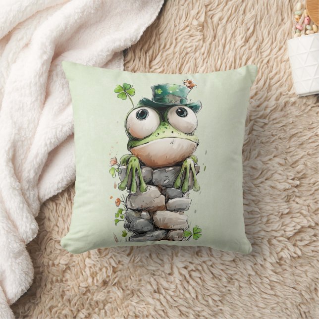 Frog with Green Hat and Shamrock Cute Cushion (Blanket)