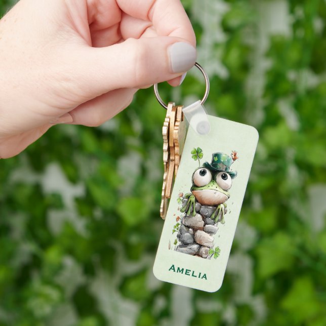  Frog with Green Hat and Shamrock Cute Key Ring (Hand)