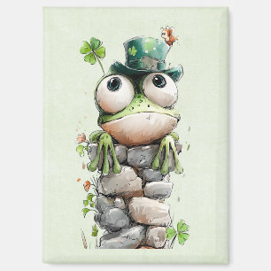 Frog with Green Hat and Shamrock Cute Magnet