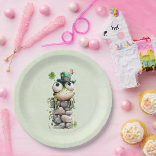 Frog with Green Hat and Shamrock Cute Paper Plate