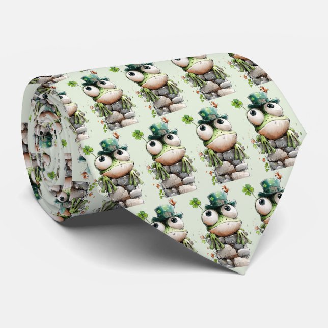 Frog with Green Hat and Shamrock Cute Pattern Tie (Rolled)