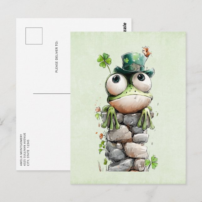 Frog with Green Hat and Shamrock Cute Postcard (Front/Back)