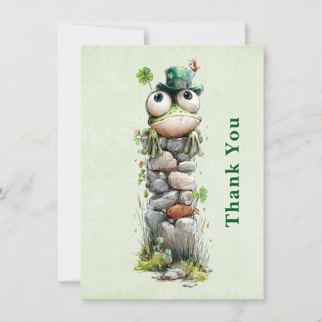 Frog with Green Hat and Shamrock Cute Thank You Card (Front)