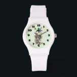 Frog with Green Hat and Shamrock Cute Watch<br><div class="desc">A watch with a cute St. Patrick's Day image. A green frog with big cartoon eyes sitting on a stone wall. Wearing a green top hat with a shamrock and a little friend sitting on top of his hat.</div>