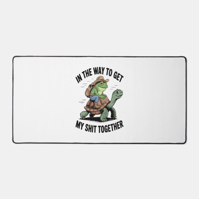 Frog with Hat Riding Turtle Desk Mat (Front)