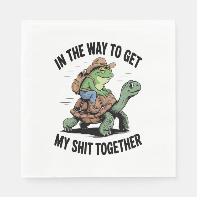 Frog with Hat Riding Turtle Napkin (Front)