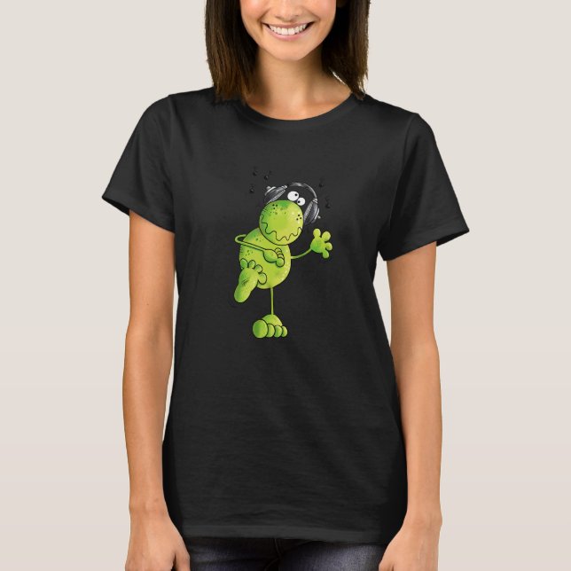 Frog With Headphones Dance For Music I Fun Music C T-Shirt (Front)
