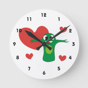 Frog with hearts round clock
