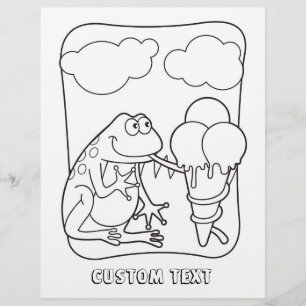 Frog with Icecream Colouring Book Page
