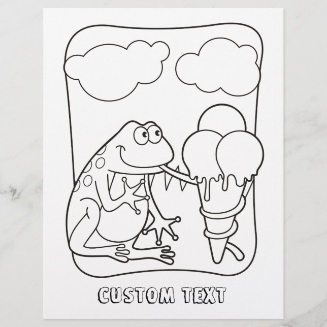 Frog with Icecream Colouring Book Page (Front)