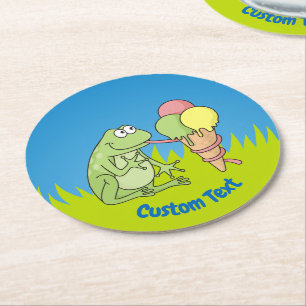 Frog with Icecream Round Paper Coaster