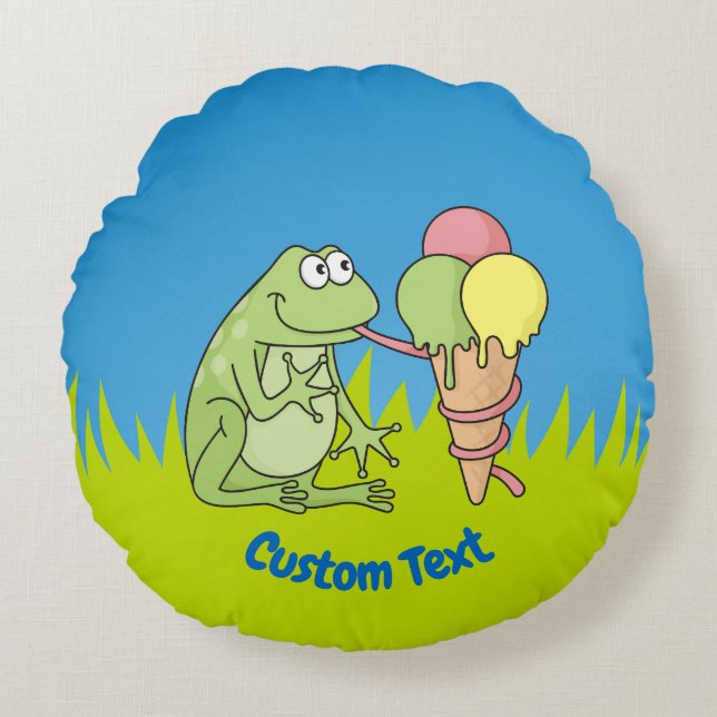 Frog with Icecream Round Pillow (Front)