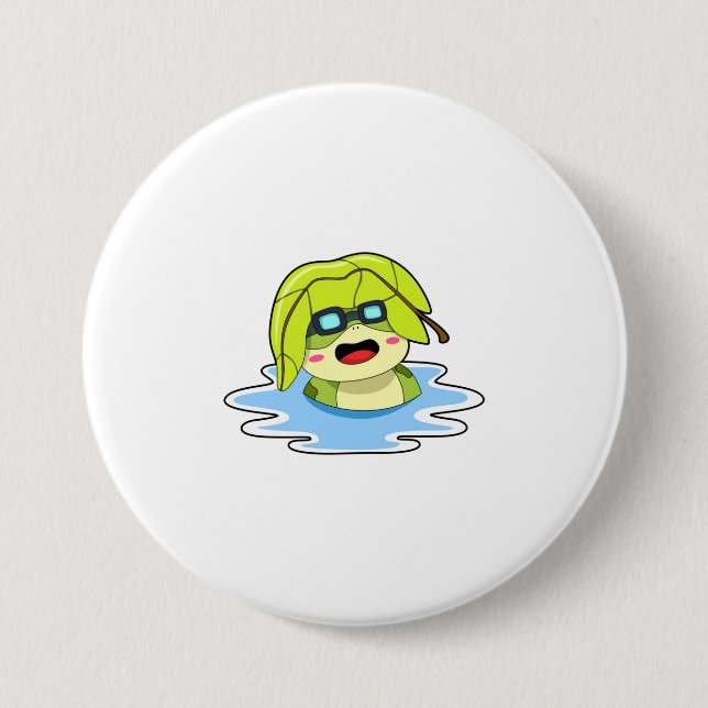 Frog with Leaf at Swimming 7.5 Cm Round Badge (Front)