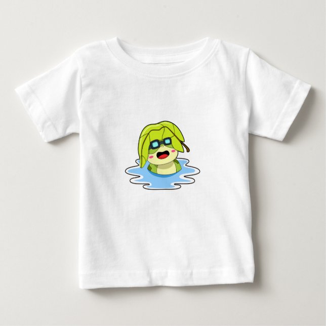 Frog with Leaf at Swimming Baby T-Shirt (Front)