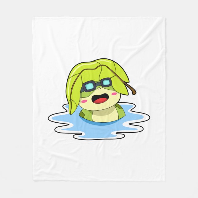 Frog with Leaf at Swimming Fleece Blanket (Front)