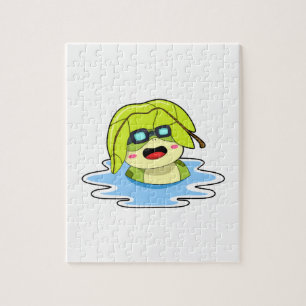 Frog with Leaf at Swimming Jigsaw Puzzle