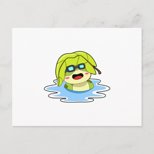Frog with Leaf at Swimming Postcard (Front)