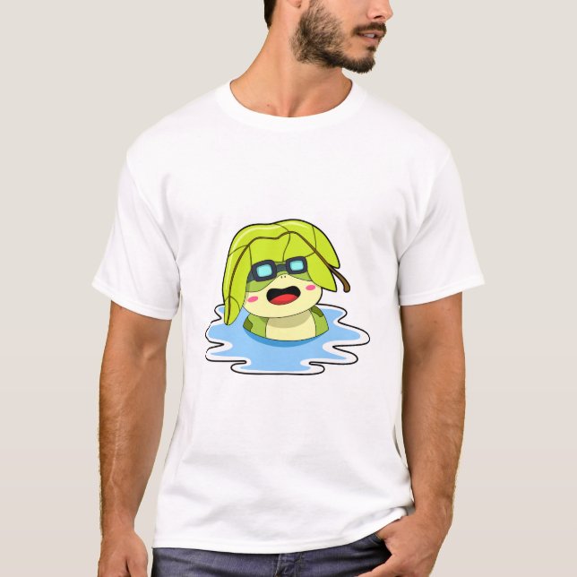 Frog with Leaf at Swimming T-Shirt (Front)