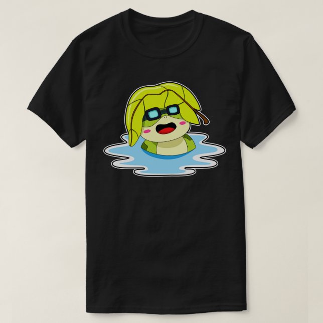 Frog with Leaf at Swimming T-Shirt (Design Front)