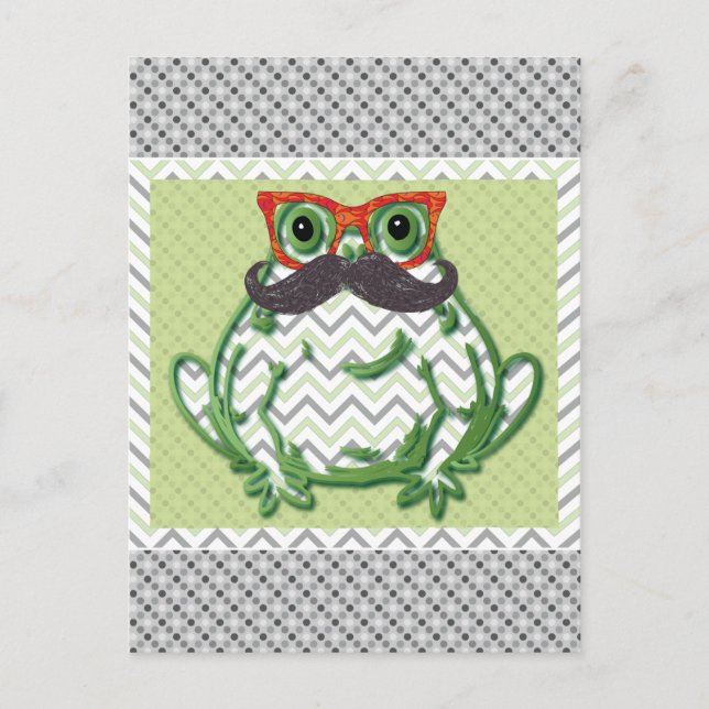 Frog with moustache and fish glasses by Artinspire Postcard (Front)