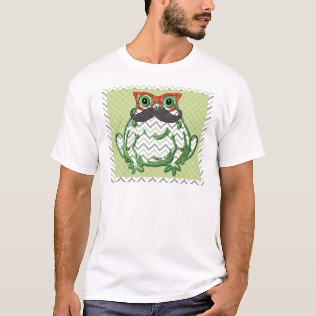 Frog with moustache and fish glasses by T-Shirt (Front)