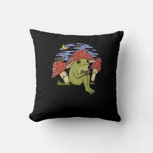 Frog With Mushroom Hat - Cottagecore Goblincore Bo Cushion