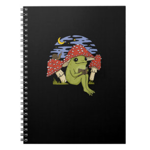 Frog With Mushroom Hat - Cottagecore Goblincore Bo Notebook
