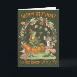 Frog with mushroom hat singing Happy Birthday Card<br><div class="desc">A frog in mushroom hat playing a banjo sitting on a pumpkin amongst autumn leaves designed as a "Whimsical Autumnal Scene" or "Enchanting Fall Fantasy." These design evoke a sense of imagination and wonder, combining elements of nature, fantasy, and creativity. This style is often associated with storytelling, fantasy art, love...</div>