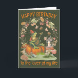 Frog with mushroom hat singing Happy Birthday Card<br><div class="desc">A frog in mushroom hat playing a banjo sitting on a pumpkin amongst autumn leaves designed as a "Whimsical Autumnal Scene" or "Enchanting Fall Fantasy." These design evoke a sense of imagination and wonder, combining elements of nature, fantasy, and creativity. This style is often associated with storytelling, fantasy art, love...</div>