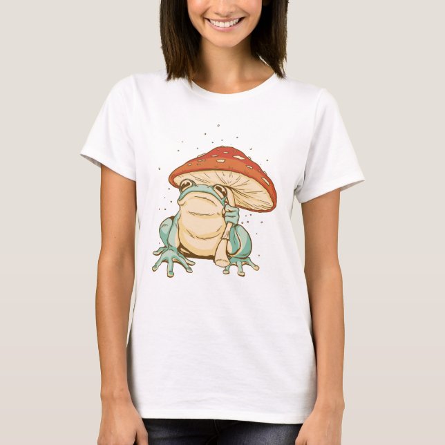Frog With Mushroom Umbrella T-Shirt (Front)