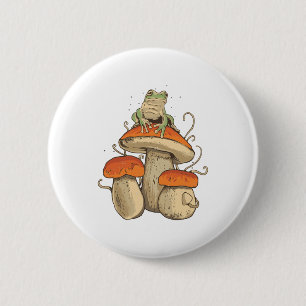 Frog with mushrooms 6 cm round badge