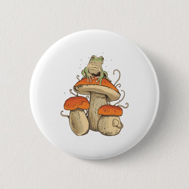 Frog with mushrooms 6 cm round badge (Front)