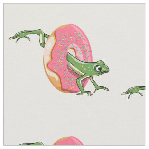 Frog with pink iced doughnut fabric