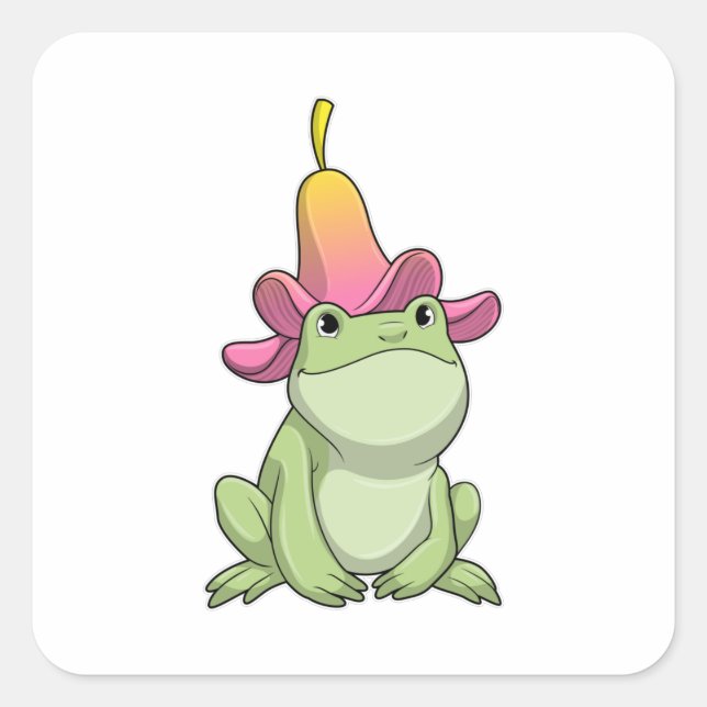 Frog with Plumeria Square Sticker (Front)