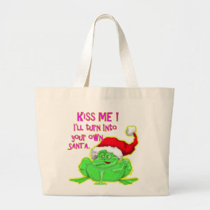 Frog with Santa hat Funny saying Large Tote Bag