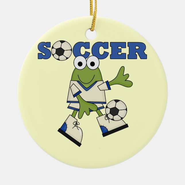 Frog With Soccer Ball T-shirts and Gifts Ceramic Ornament (Front)