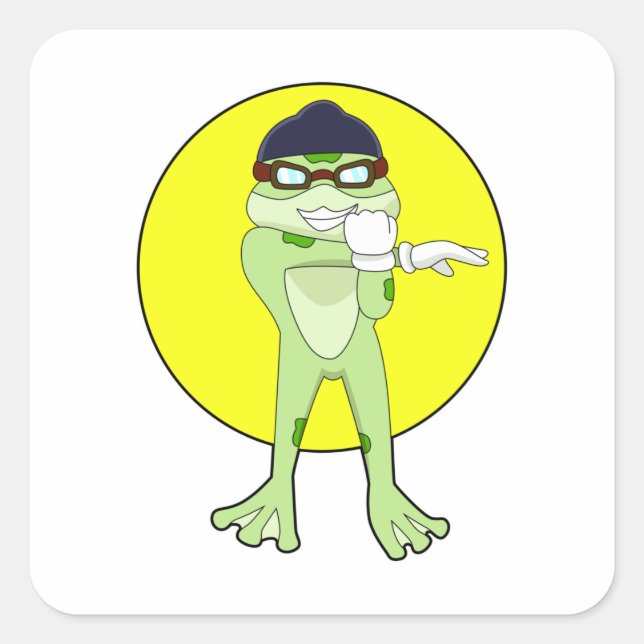 Frog with Swimming goggles Square Sticker (Front)